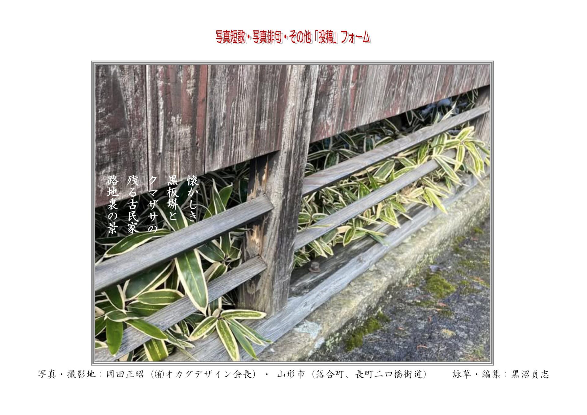 懐かしき黒板塀とクマザサの残る古民家路地裏の景